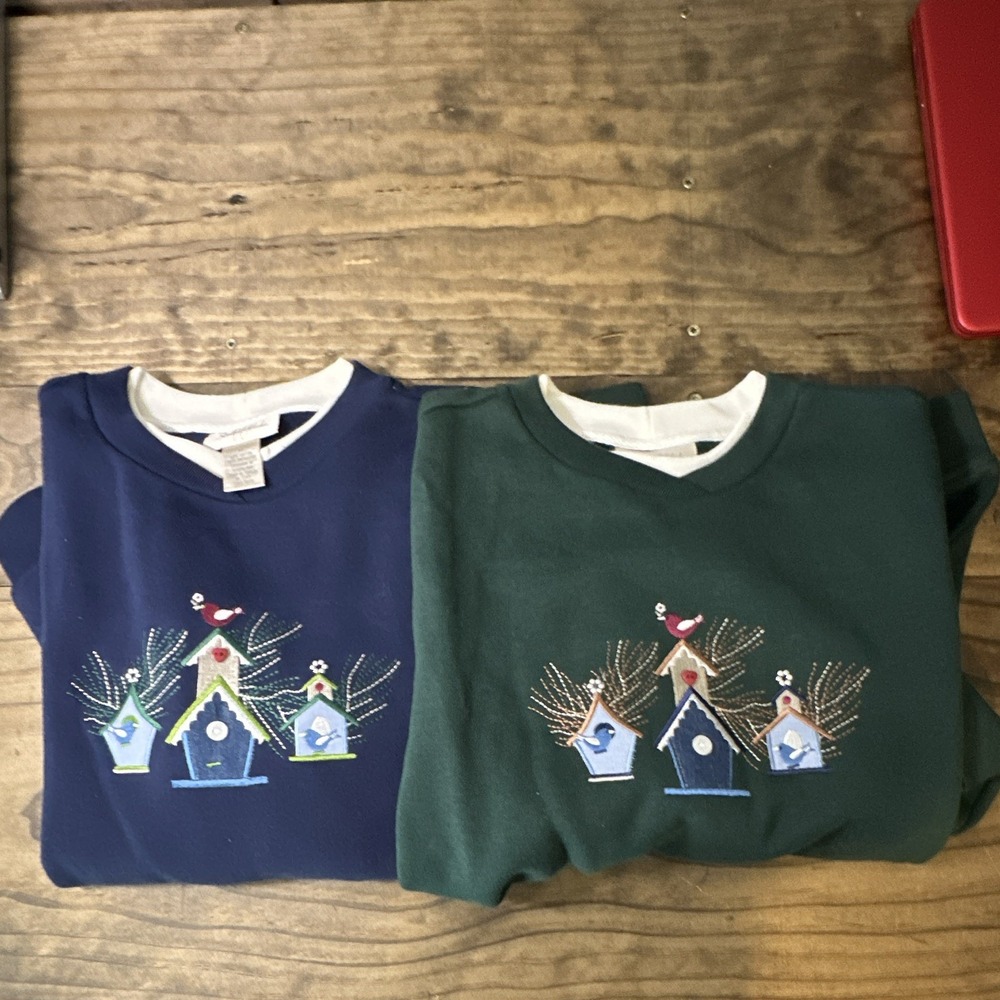 Studio Works Womens M Crewneck Pullover Sweatshirt Lot 2 Blue/Green Bird